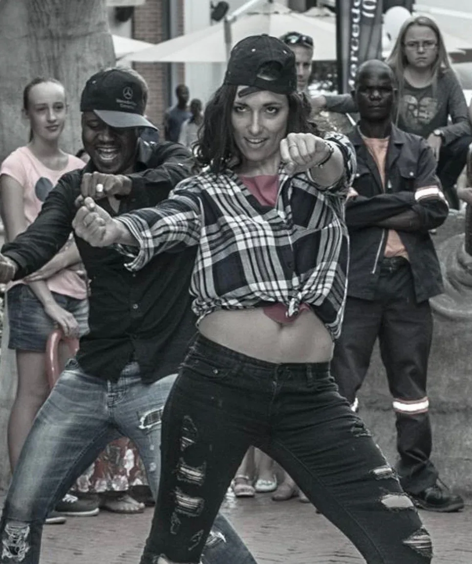 Nadia Katz leading a public dance performance